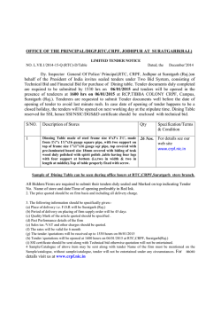 Tender for Purchase of Dinning Table made of steel frame RTC