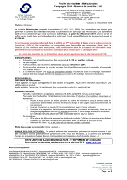 Feuille de r&eacute;sultats : R&eacute;ticulocytes Campagne 2014