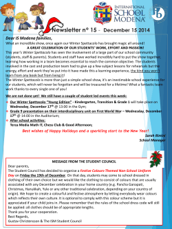 Newsletter n° 15 - December 15 2014