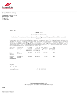 Released : 26 Jun 2014 RNS Number : 6506K Lamprell plc 26 June