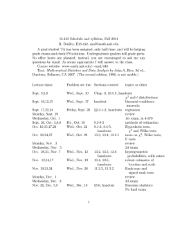 18.443 Schedule and syllabus, Fall 2014 R. Dudley, E18