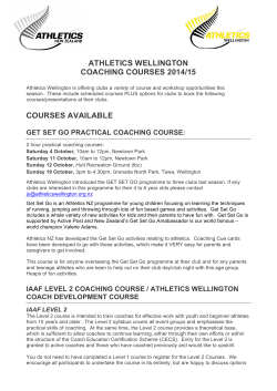 Athletics Wellington Coaching Courses 2014 and 2015