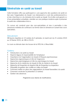 G&eacute;n&eacute;raliste en sant&eacute; au travail