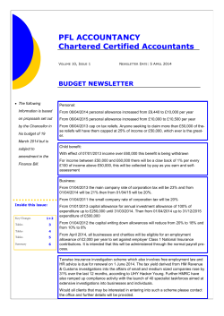 PFL Budget Newsletter 2014