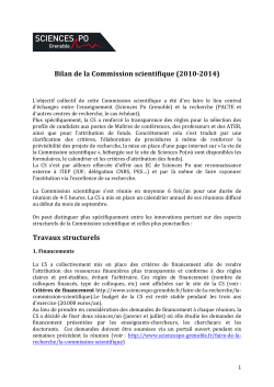 Bilan de la Commission scientifique 2014