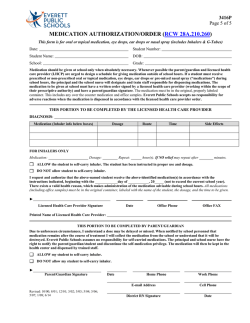 MEDICATION AUTHORIZATION/ORDER (RCW 28A.210.260)