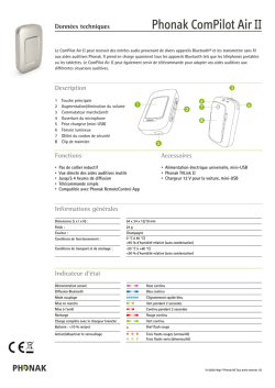 Donn&eacute;es techniques Description Fonctions Accessoires