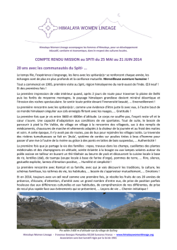 Retour de mission 2014 - Himalaya Women Lineage