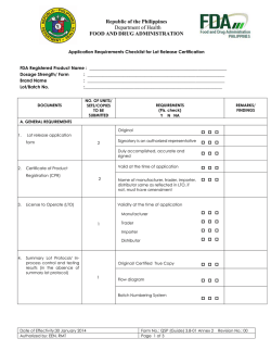 Requirement Checklist for Lot Release Certification (Annex 2)