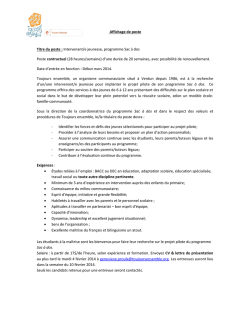Intervenant/e jeunesse, programme Sac &agrave; dos Poste contractuel