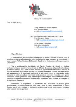 Roma, 18 dicembre 2014 Prot. U. 3500/14 cdc Al sig. Sindaco di