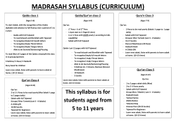 MADRASAH SYLLABUS (CURRICULUM) Qaida class 1