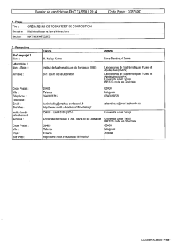 Dossier de candidature PHC TASSILI 2014 Code Proiet : 30875XC