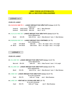 Horaires Options Grec pour les philosophes 2014-2015