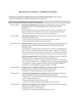 DR ANNE LAVANCHY - CURRICULUM VITAE