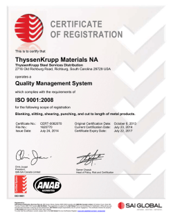 ISO 9001 Certificate: Richburg, SC