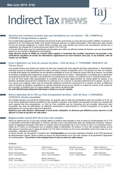 Indirect Tax News N&deg;92 - Mai-Juin 2014