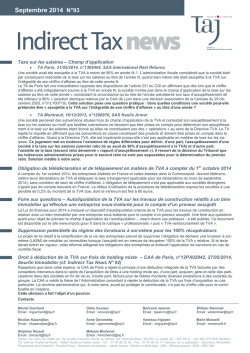 Indirect Tax News N&deg;93 - Septembre 2014