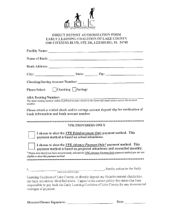 Direct Deposit Authorization Form - Early Learning Coalition of Lake