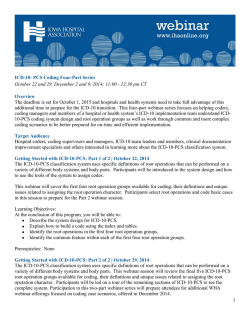ICD-10- PCS Coding Four-Part Series October 22 and 29
