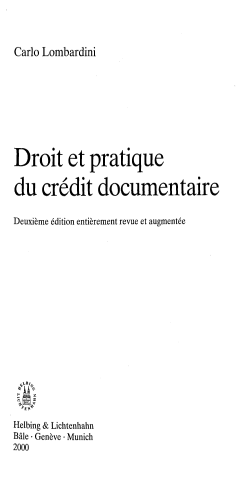 Droit et pratique du credit documentaire