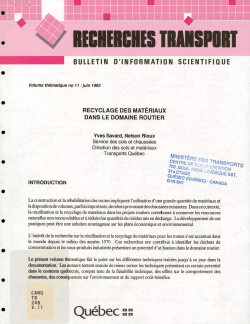 RECHERCHES TRANSPORT - Gouvernement du Québec