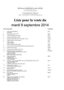 Liste pour la vente du mardi 9 septembre 2014