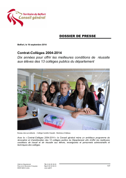Contrat-Collèges 2004-2014 Dix années pour offrir les meilleures