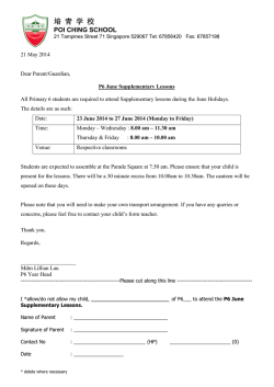 Supplementary Lesson Schedule – 30/5, 31/5
