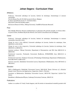 Johan Segers - Curriculum Vitae - Universit&eacute; catholique de Louvain