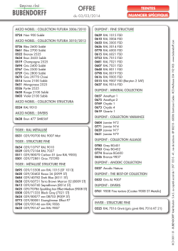 du 03/03/2014 TEINTES NUANCIER SPÉCIFIQUE