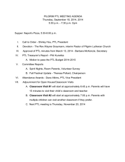PILGRIM PTL MEETING AGENDA Thursday, September 18, 2014