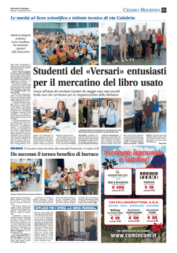 Il Giornale di Seregno 16 settembre: le novit&agrave; del Versari