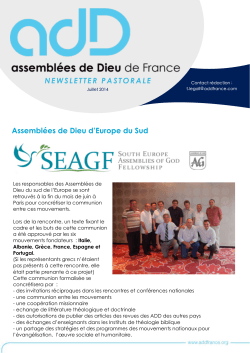 Newsletter ADD juillet 2014 - Eglise Evangélique de Saintes