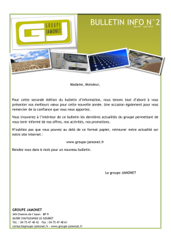 BULLETIN INFO N&deg;2 - Le Groupe Jamonet