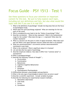 Focus Guide – PSY 1513 – Test 1