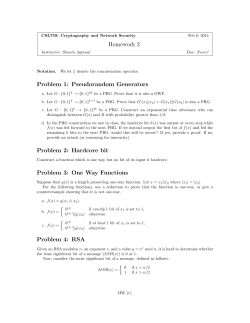 Homework 2 Problem 1: Pseudorandom Generators Problem 2