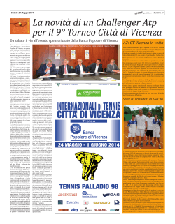 La novità di un Challenger Atp per il 9° Torneo Città di Vicenza