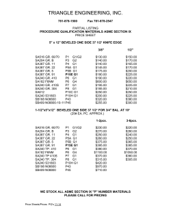 Procedure Qualification Plate Price Sheet