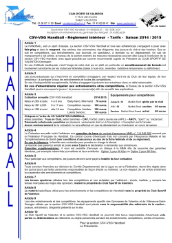 Règlement intérieur CSV Handball 2014-2015