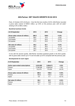 ADLPartner: NET SALES GROWTH IN Q3 2014