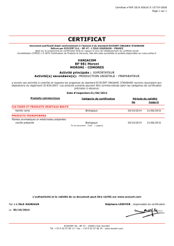 Certificat Règlement CEE 2092/91