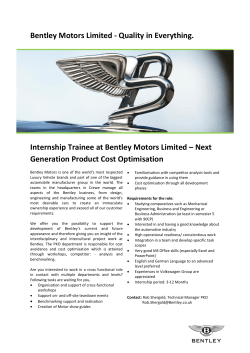 Bentley Motors Limited - Quality in Everything. Internship Trainee at