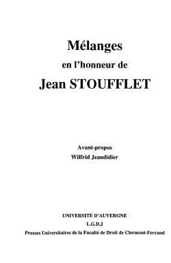 Mélanges Jean STOUFFLET