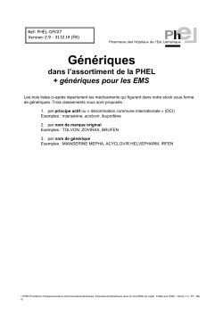 Liste des génériques disponibles à la PHEL (version décembre 2014)