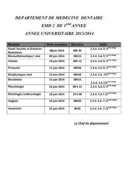 DEPARTEMENT DE MEDECINE DENTAIRE EMD 2 DE 1 ANNEE