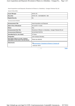 Divestment of shares in a subsidiary - Urangan Fisheries Pty