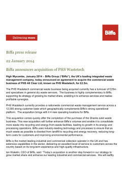 22 Jan 2014 - Biffa announces acquisition of PHS Wastetech