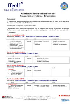 Animateur Sportif Bénévole de Club Programme prévisionnel de