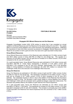 Kingsgate 2014 Mineral Resources and Ore Reserves